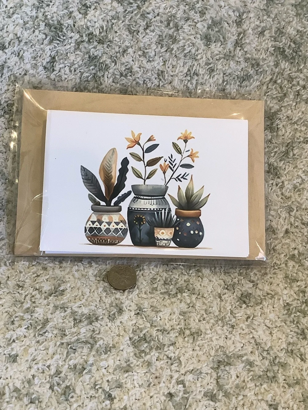 Tropical Botanical Potted Plants Note Cards Set of 6 same design, NWT HC 6x4.5”